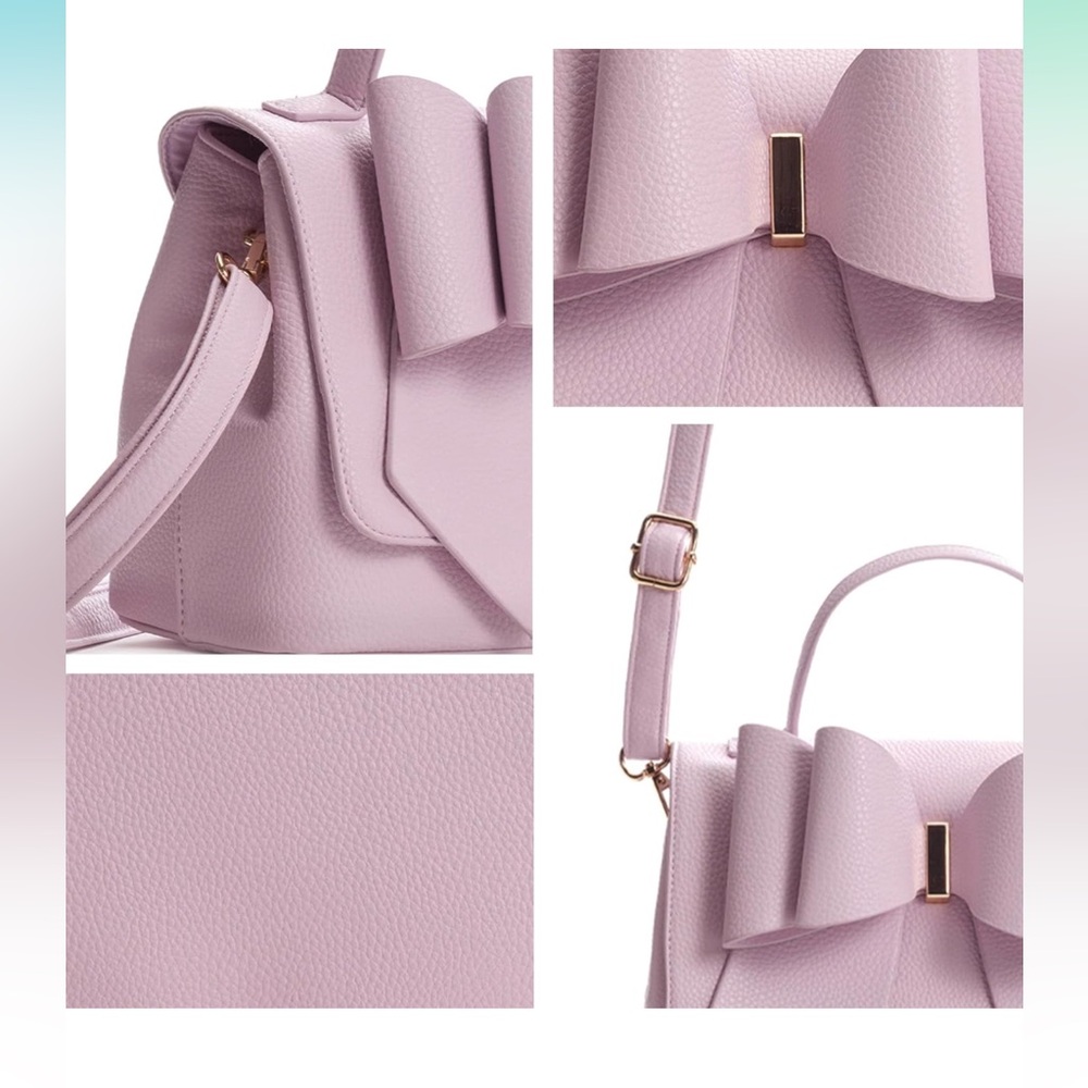 NWT-Adorable Pink Pebbled Vegan Bag w/ Cute Pink Bow. Crossbody π - Picture 2 of 11